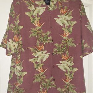 Jamaica Jaxx Men Button Up Shirt 100% Silk Hawaiian Island Style Medium